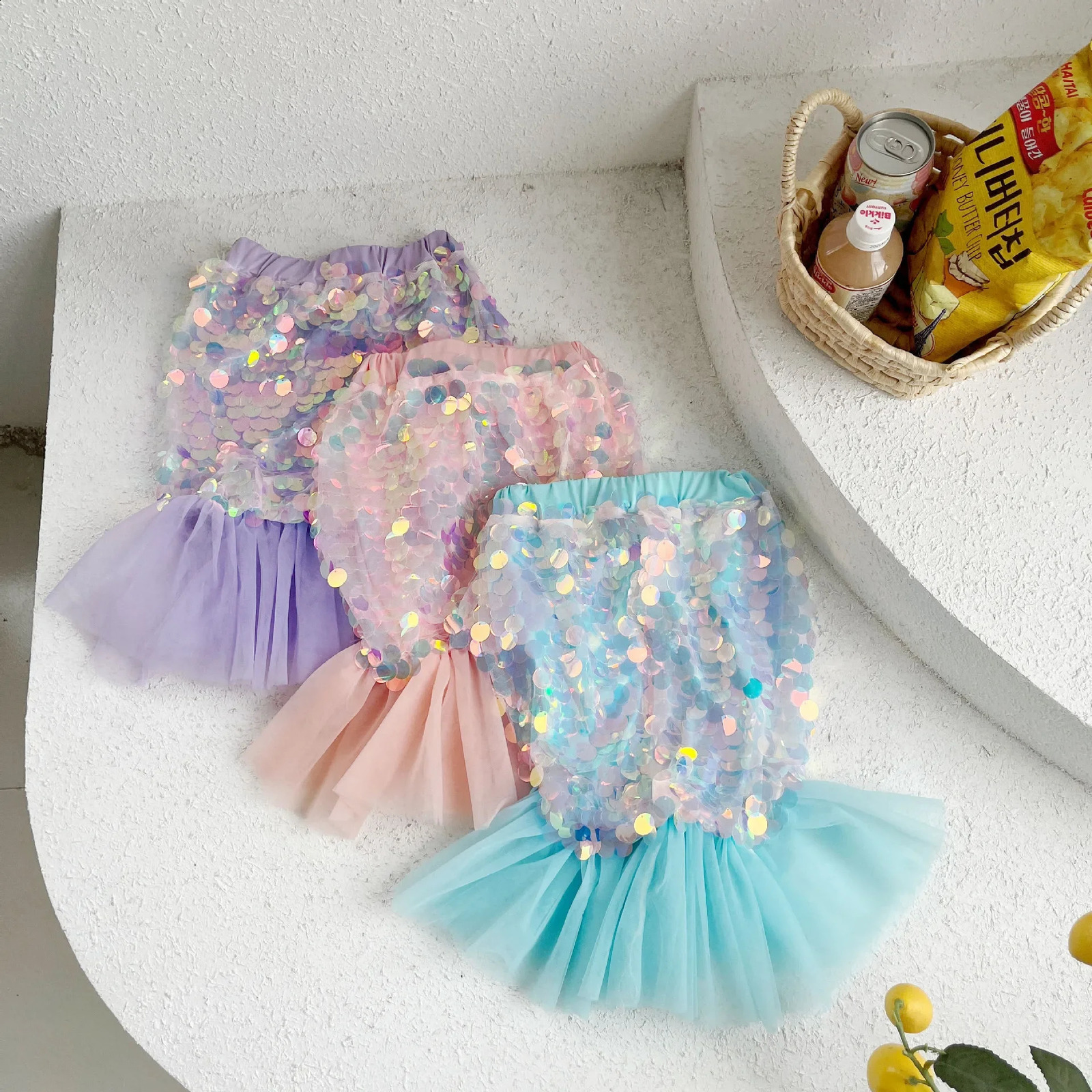 Skirts Girls Dress Baby Mermaid Princess Skirt Summer Childrens Mesh Sequin Fishtail Skirt Childrens Clothing 250319
