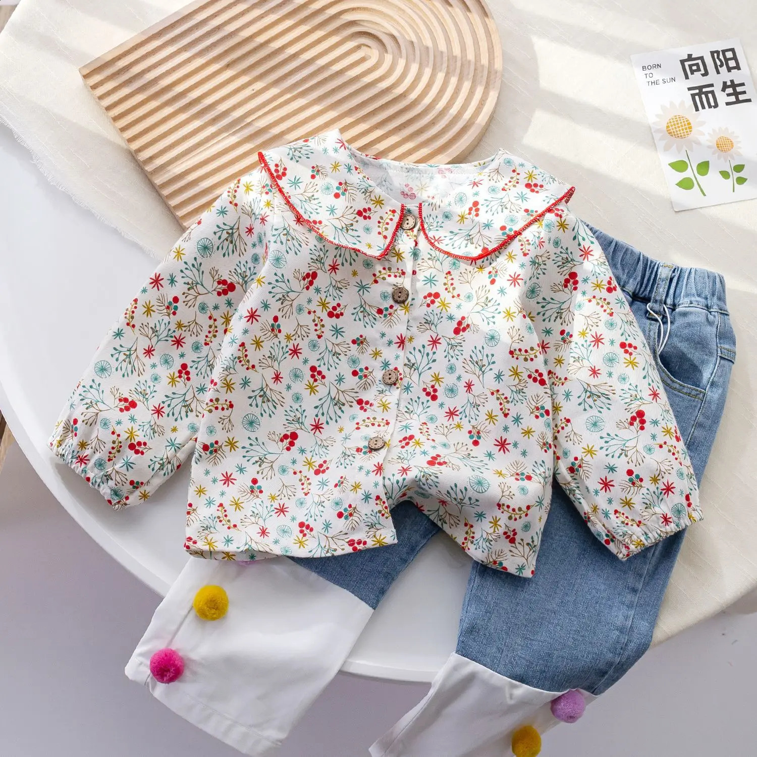 Childrens shirt lace floral embroidery lapel girls baby 250319