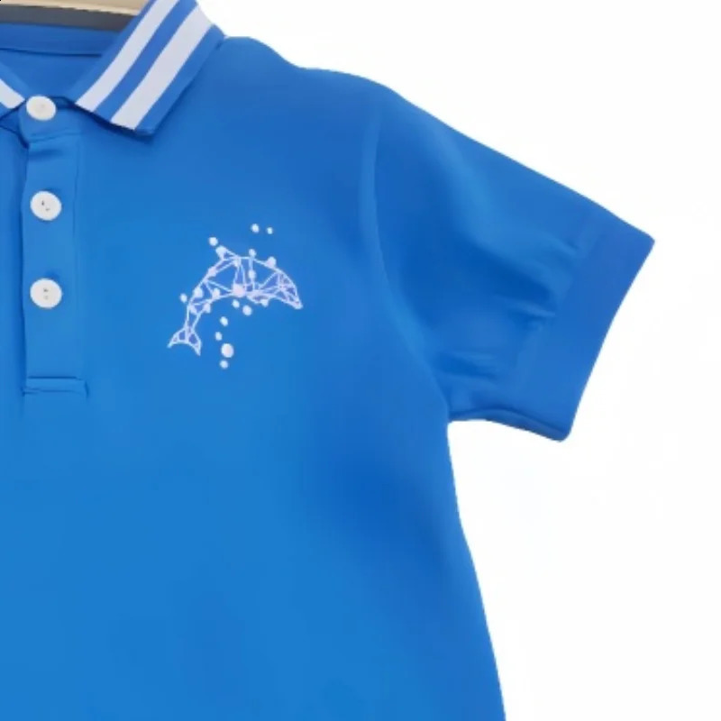 Summer boys style embroidery color contrast lapel single breasted blue short sleeve T-shirt breathable comfortable POLO shirt to 250319