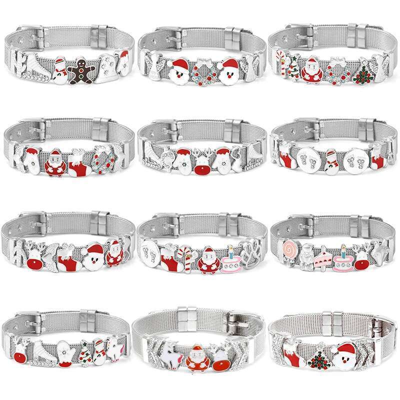 Special Offer 10mm Xmas Style Santa Claus Slide Beads Mesh Bracelet Stainless Steel Charm Bracelets For Women Christmas Jewelry
