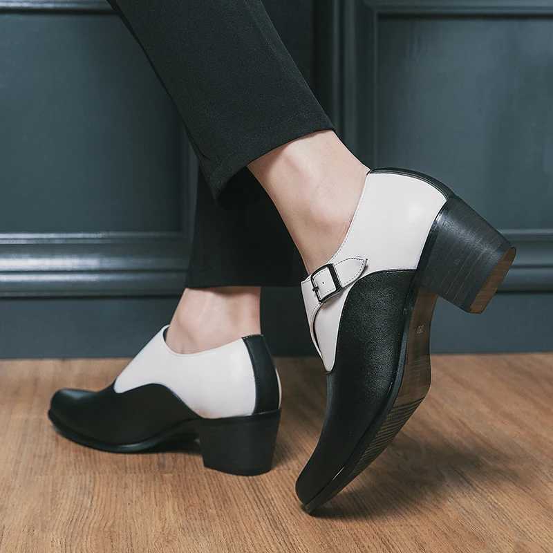 Mens thick high heels Brogue leather mens wedding party social shoes mens business casual white platform mens formal shoesXJ250319