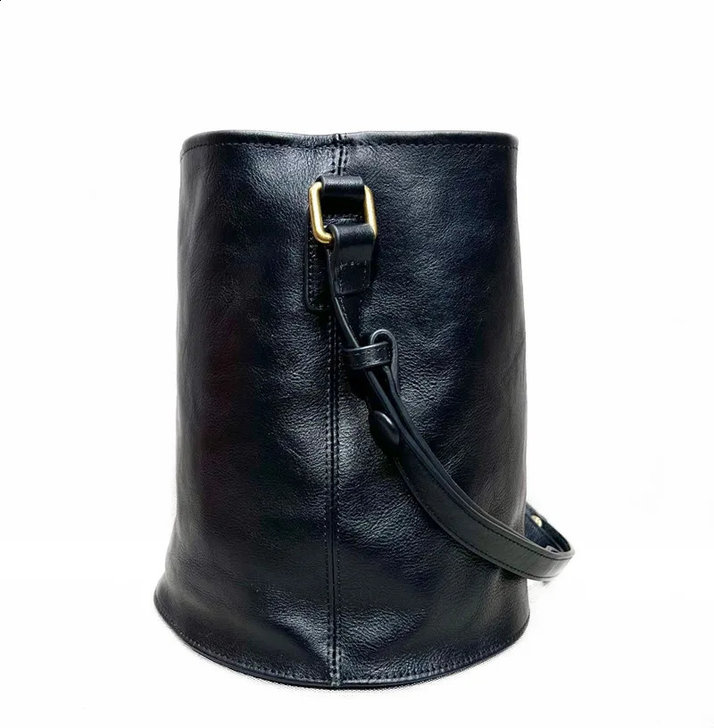 Handmade Retro Natural Leather Bucket Shoulder Bags For Women 100% Genuine Leather Handbag Lady Classic Adjustable Crossbody Bag 250317