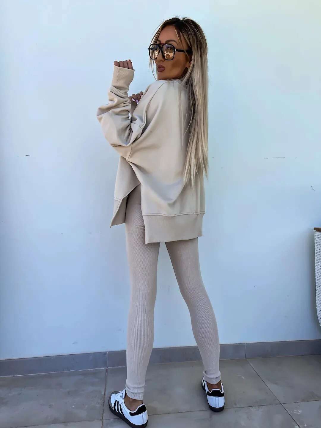 Spring Summer 2024 New Shirt Casual Loose-Fitting Sweater Tight Pants Piece Suit For Women 2 Pieces Trousers Sets
