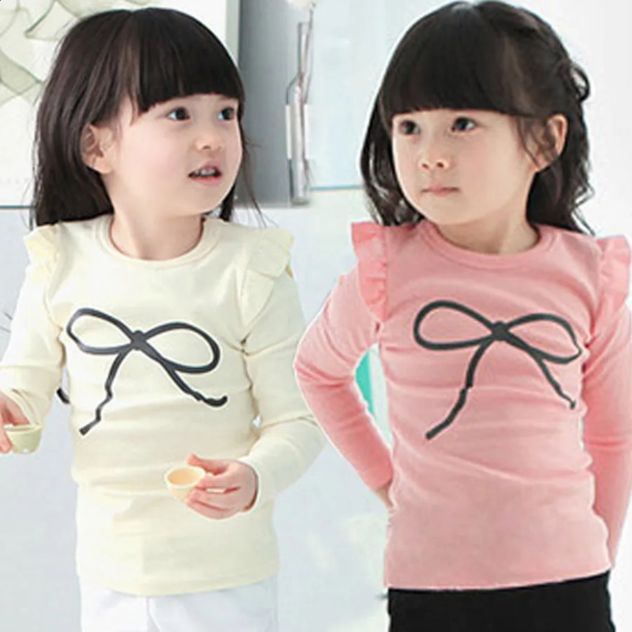 Spring Autumn 2 3 4 6 8 10 Years Baby ChildrenS Clothing Long Puff Sleeve Kids Candy Color Sweet Baby Girl Basic T-Shirt 250319