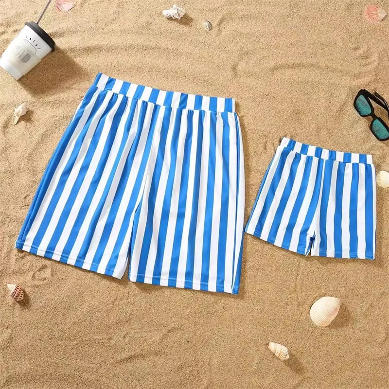 Summer Striped Swimsuit Family Matching One-Piece Outfits Beach Holiday Bikini Mother Daughter Swimsuit Dad Son Swimming Shorts 250319