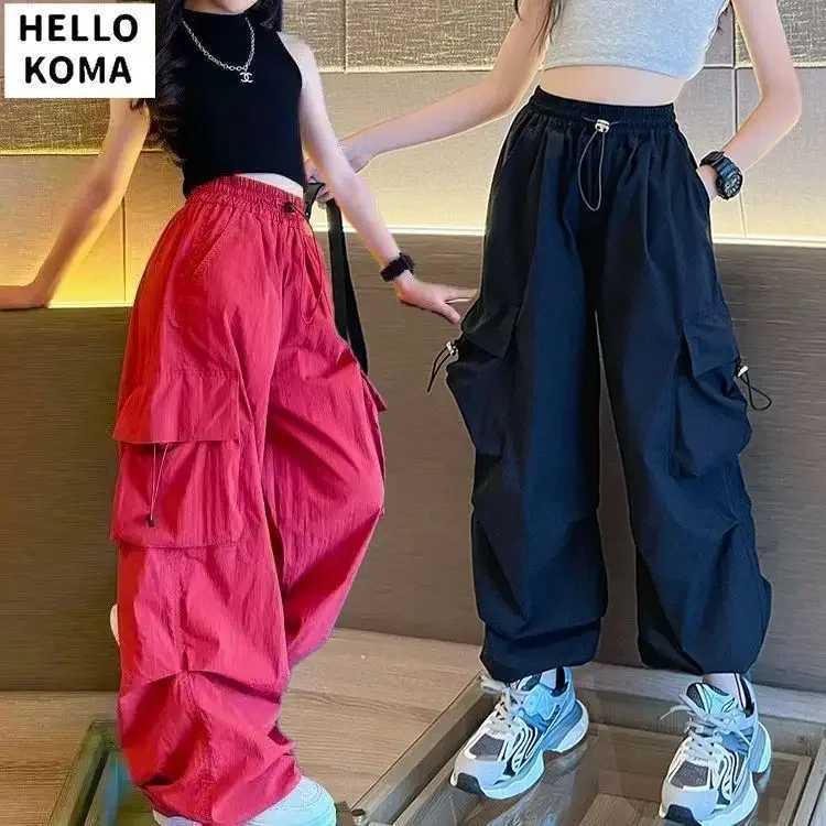 Teen Girls Joggers Pants Loose Casual Fashion Children Straight Trousers Pockets Design Trendy Cool Streetwear Kids Pants 5-14YsT250318