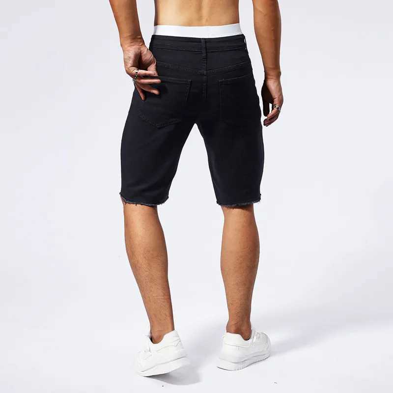 2025 Summer New Mens Ripped Denim Shorts Fashion Vintage Hole Streetwear Stretch Slim Knee-length Short Pants Trendy Brand Male W250319