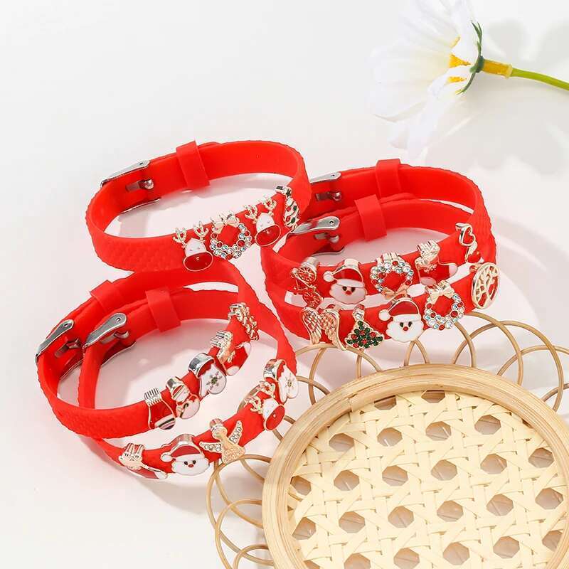 20 Style Stainless Steel Mesh Bracelets With Santa Claus Christmas Tree Beads Charm Keeper Bracelet For Women Kids Jewelry Gift
