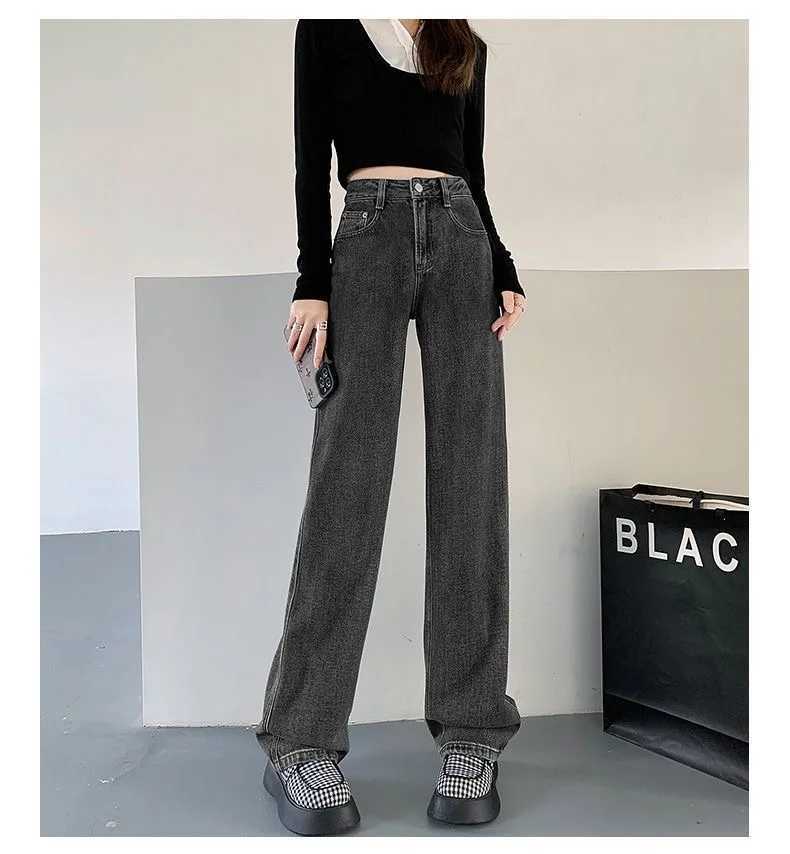 Spring and summer new high waisted ultra-thin jeans suitable for women niche casual loose thin bottom pants wide leg pants fashionable pantsT250319