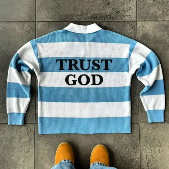 New fashion trend printed high hip-hop street blue pattern men's and women's pullover top