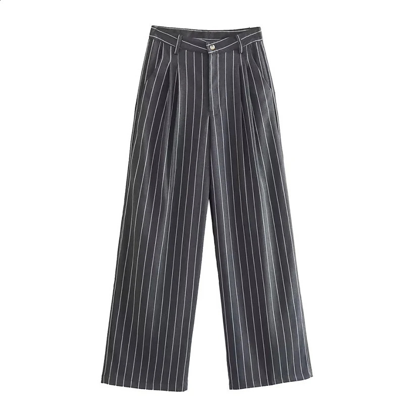 QNQO twopiece womens coat striped set vest office Vneck top and fashionable high waisted pants 250319