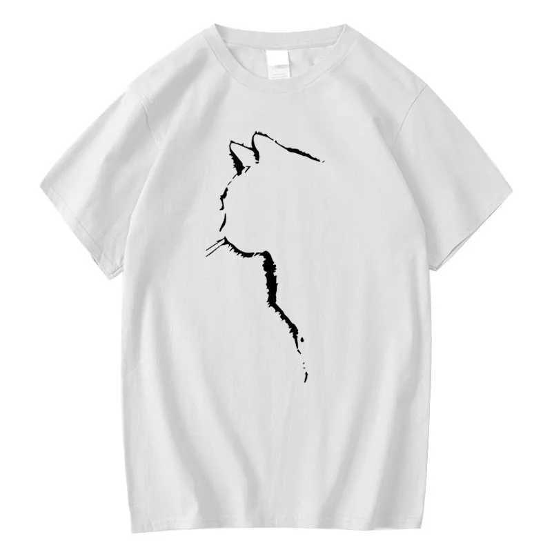 Summer mens cotton T-shirt fun printed cool cat animal T-shirt loose short sleeved mens hip-hop streetwearT250318