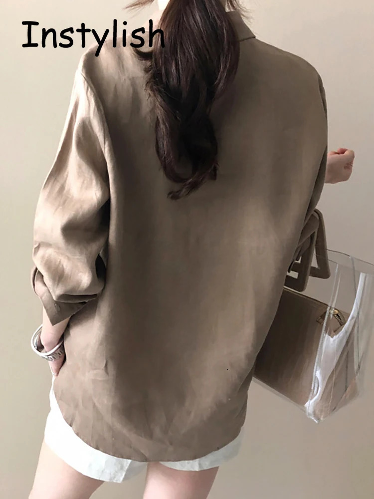 Casual long sleeved cotton linen loose shirt for womens spring and summer retro Harjauku streetwear oversized shirt elegant top 250318