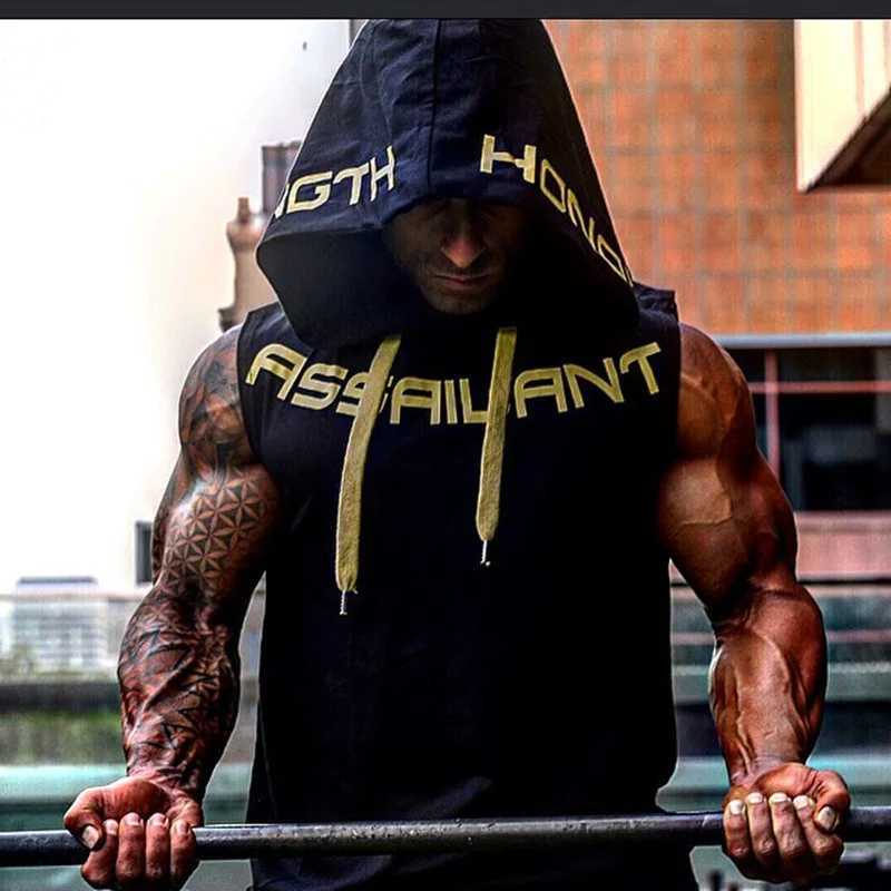 Mens vest fitness suit sleeveless hoodie cotton single set mens jogging vest fitness casual wearT250318