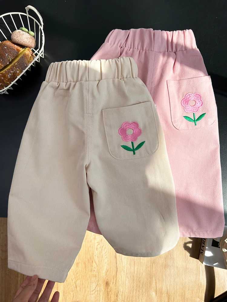 Cute girl flower embroidered pants elastic waist loose casual harem pants Korean style 1-6 year old girl TrouserT250318