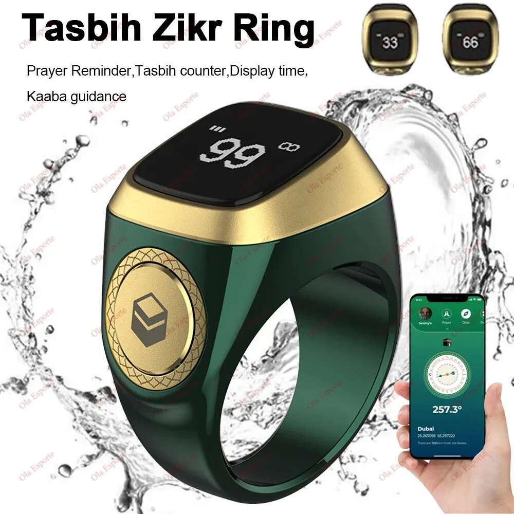 2025 New model Smart Tasbih Tally Counter for Muslims Zikr Ring Digital Tasbeeh 5 Prayer Time Vibration Reminder Waterproof Qibla Subhah