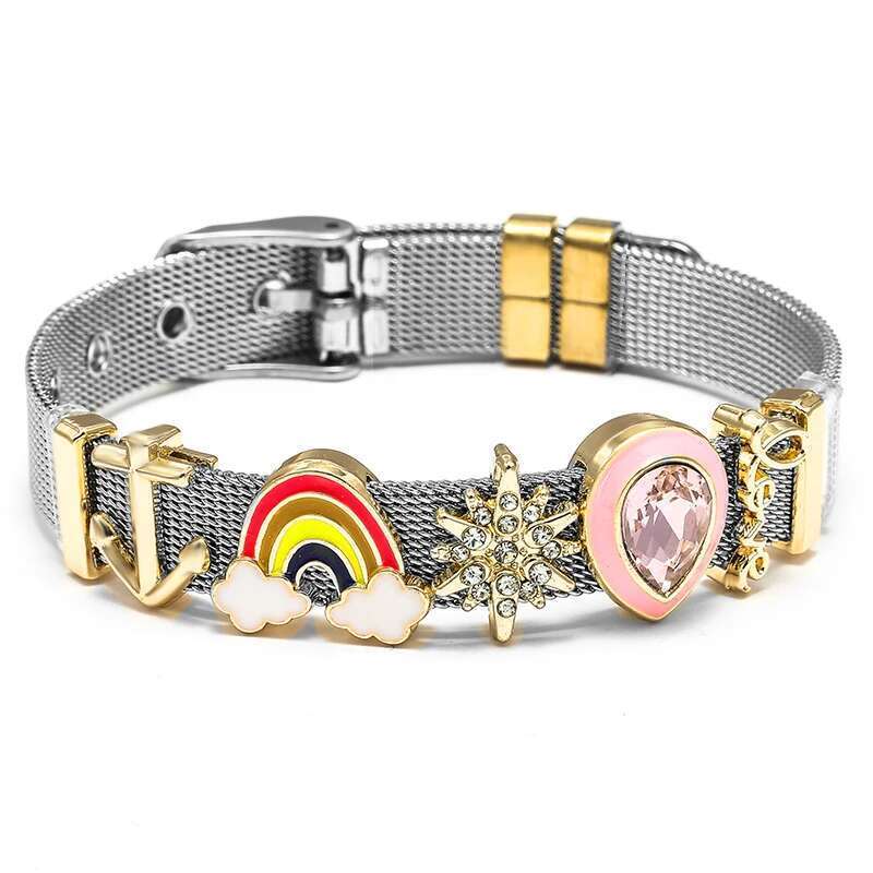 10mm Stainless Steel Mesh Bracelets Original Rainbow Love Beads Charm Keeper Bracelets Bangles For Women Fashion Jewelry Gift