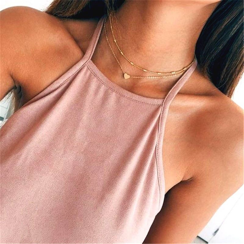 Trendy Love Heart Pendent Necklace Double Layer Charm Necklaces for Women 18K Gold Silver Plated Choker Necklace Bride Wedding Jewelry Nice Gift