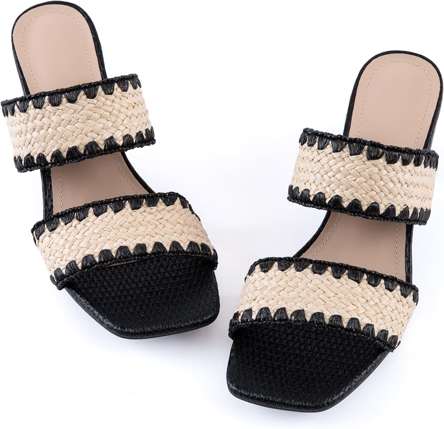 2025 New Designer Women's high-heeled sandals, woven block, bare summer, square leather weave, comfortable lace up dress, casual high-heeled shoe