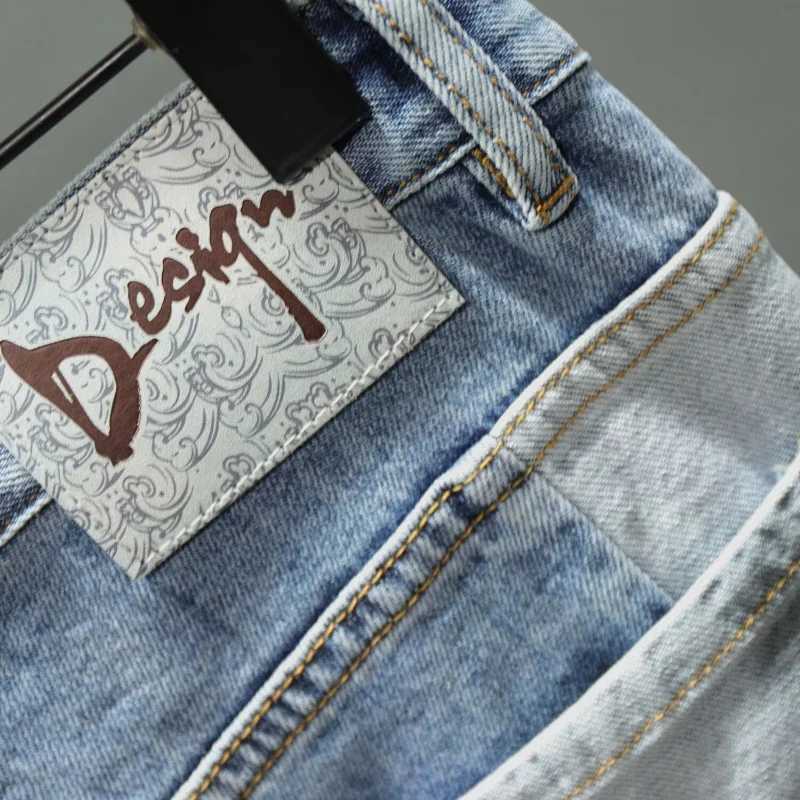 Mens denim shorts patchwork mens shorts open collar straight Harajuku original hip-hop denim bag Korean summer fashion W250319