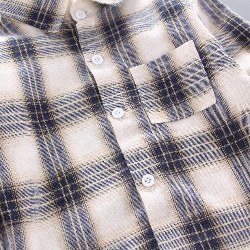 Korean Fashion Childrens Top Boys Buffalo Plain Flannel Shirt Baby Casual Coat Autumn Girls 05T 250319
