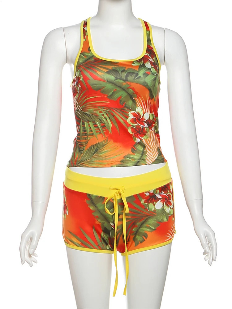 Weird Puss Colorful Print Women Tracksuit 2Piece Set Summer Casual Tank TopsShorts Matching Streetwear Stretch Activity Outfits 250319