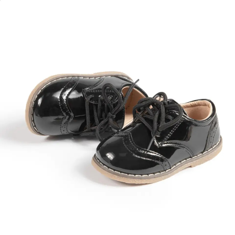Retro leather classic PU shoes baby boys and girls lace casual childrens anti slip 250319