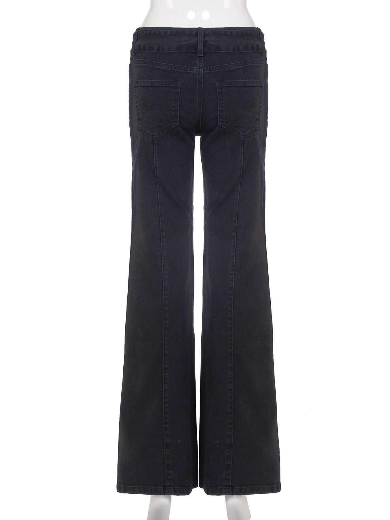 IAMSURE casual low rise jeans with belt Y2K basic ultra-thin pocket Flare Pants womens 2025 Spring/Autumn streetwear womensT250319
