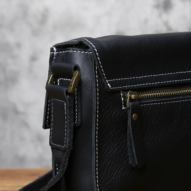 NZPJ leather mens messenger bag laminated denim shoulder bag cross body bag flat bag suitable for 10 inch iPad 250318