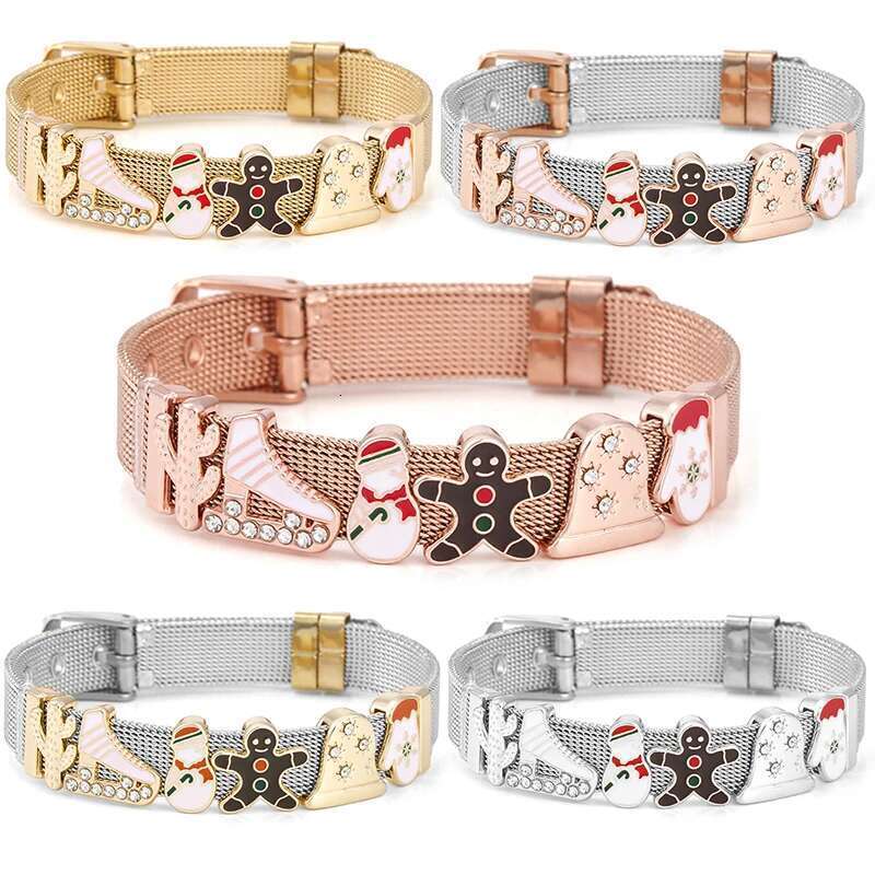 10mm Snowman Glove Beads Charm Bracelets DIY Mesh Keeper Bracelets Bangles Pulseras Mujer For Women Men Christmas Jewelry Gift
