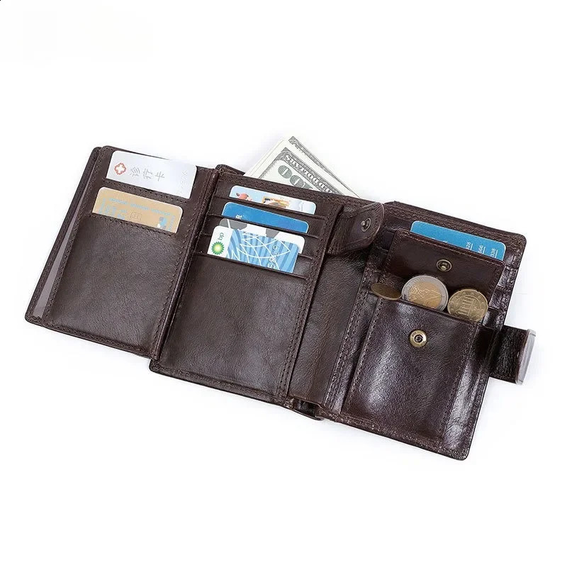 Vintage Genuine Leather Wallets for Men First Layer Cowhide Short Credit Card Holder Money Bag Coin Purse Men RFID Wallets 250317