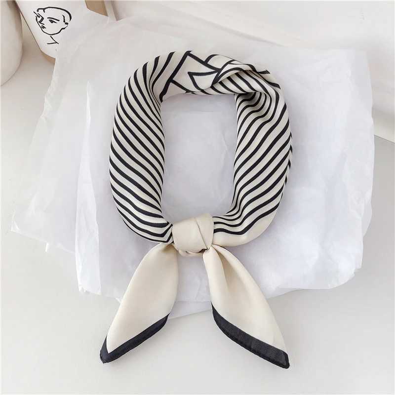 Dolphin Wen Retro Sunscreen Small Silk Scarf 55x55cm Beige Strip Chiffon bands Bandana Bag Ribbon Neckerchief Hijab X250319