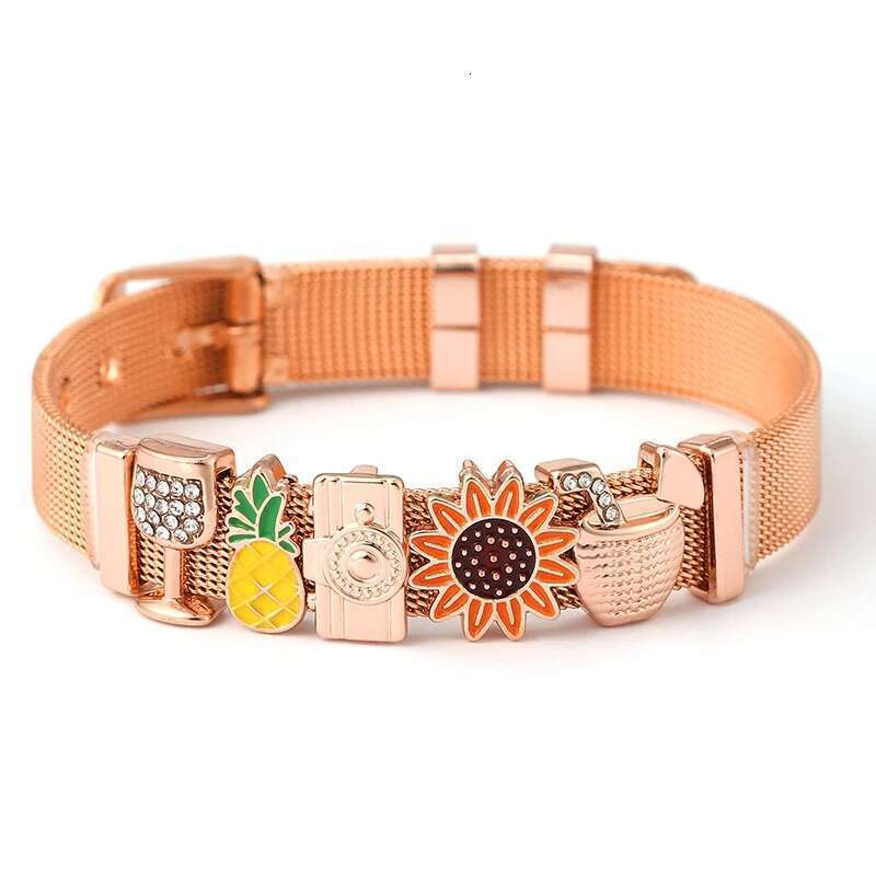 DIY 10mm Adjustable Stainless Steel Mesh Bracelet With Feet Coconut Tree Beads Charm Brand Bracelet For Women Men Jewelry Gift