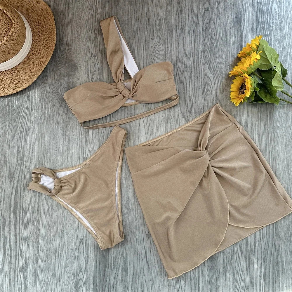 3 Piece Bikini Women Swimsuits 2025 Female Swimwear Beachwear Swimming Suit Bathing Suit Bikini Set One Shoulder Biquini 250317