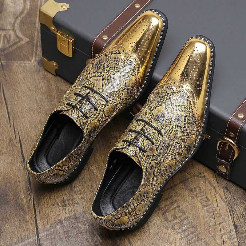 Designer Mens Golden Sier Snake Leather Patent Leather Casual Brogues Shoes Official Wedding Dress Home Shoes Zapatos HombreXJ250319