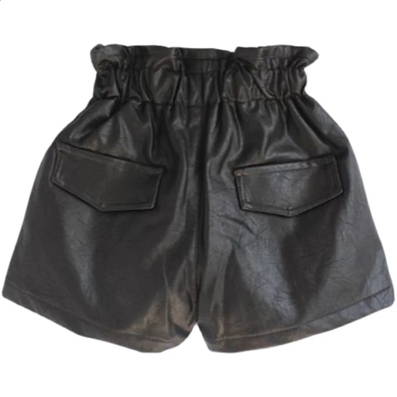 Spring Summer Autumn Girls Fashion Pu Leather Shorts with Buttons 250319