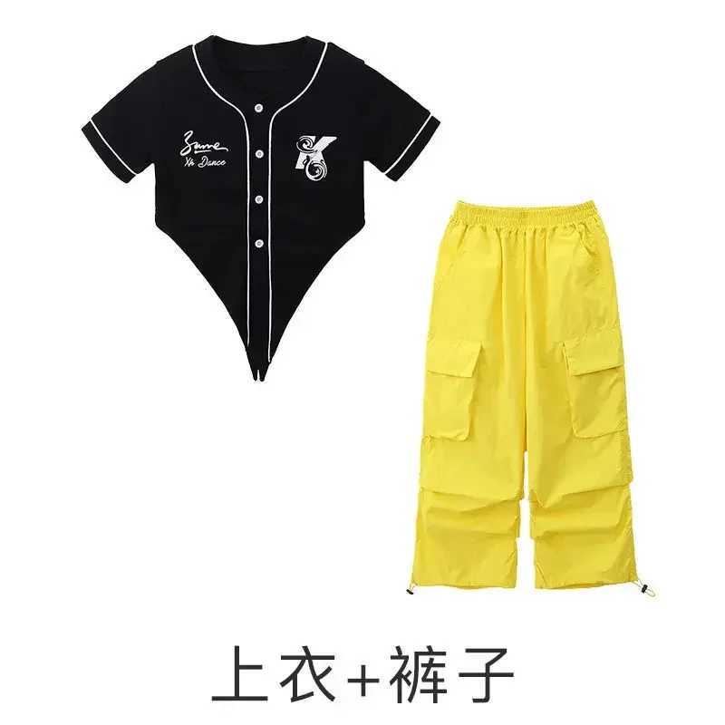 Teenage Girls Hip Hop Sweat Pants Yellow Cargo Pants for Kids New Fashion Summer Streetwear Skateboarding Jazz Dance CostumeT250318