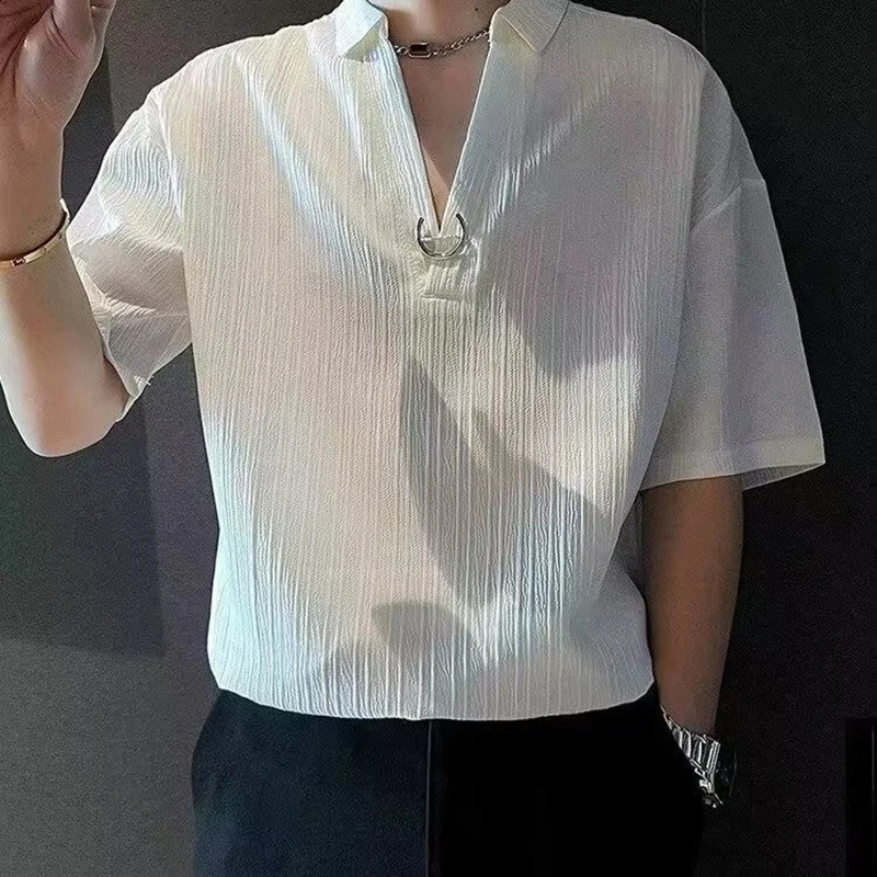 Summer mens polo shirt affordable Breeoled short sleeved shirt trending American V-neck T-shirt 250317