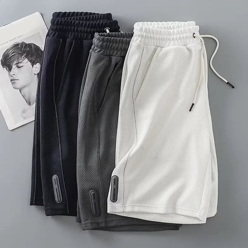 Summer mens waffle Y2K shorts Korean fashion handle bag shorts fitness breathable streetwear gym Bermuda 250317