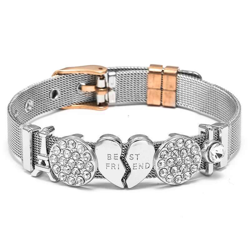 10mm Best Friend Tower Beads Stainless Steel Mesh Bracelets With Crystal Charm Keeper Bracelets Bangles For Women Men Jewelry