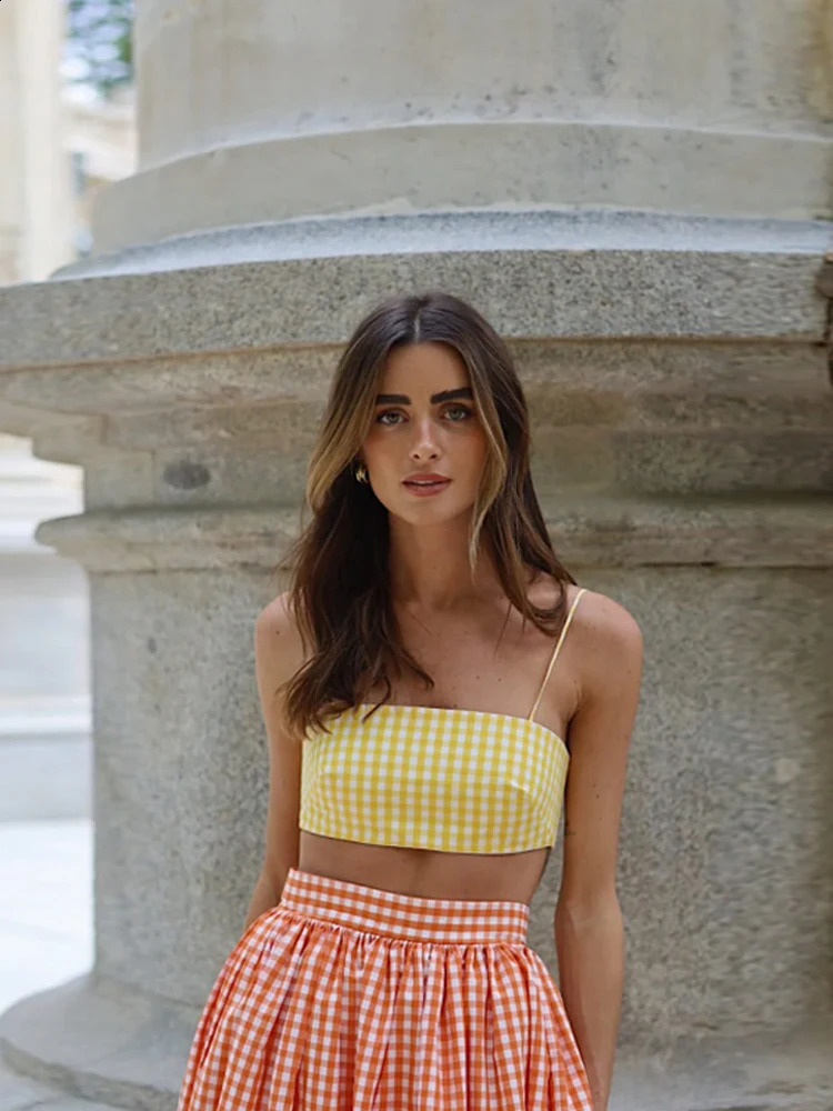 Sexy Sling Top Long Skirt Sets Women White Sleeveless Crop Tops High Waist Loose Female Suit 2025 Spring Summer Beach Lady Suits 250319