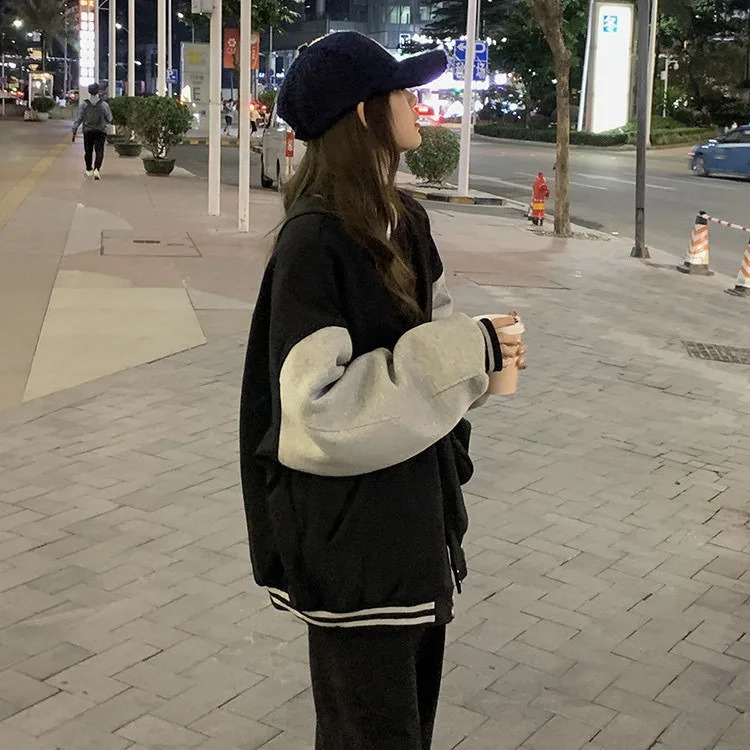 Autumn and Winter Padded Thickened Baseball Uniform College Style Big Size Jacket Fleece Woman 250317