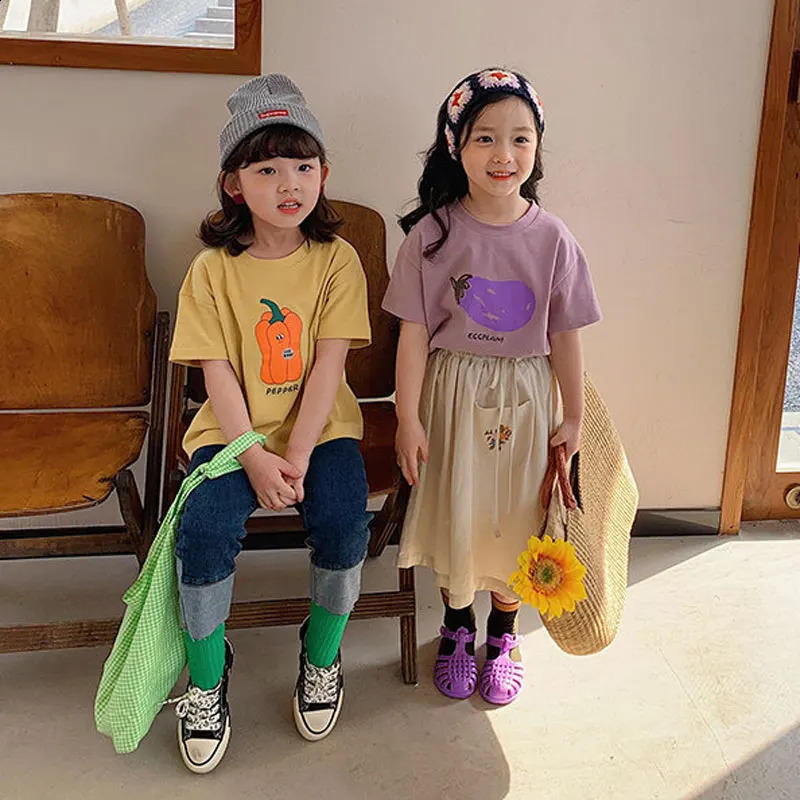 Baby Girls Boys Short Sleeved T-shirt Kids Cotton Top Tees Toddler Cartoon Print Shirts Summer Childrens Clothing Korean Style 250319