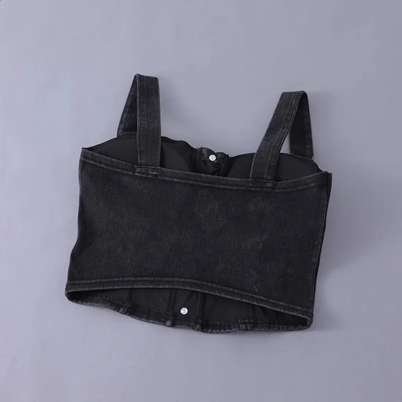 2024 womens ultrathin cut denim vest elastic jeans sports bra with pad 250319