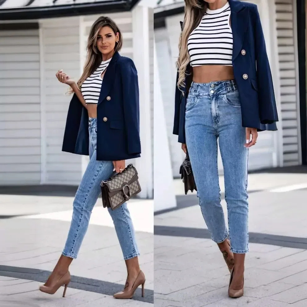 The selling European style double chest fashionable suit jacket quickly sold through boutique online shopping 250319