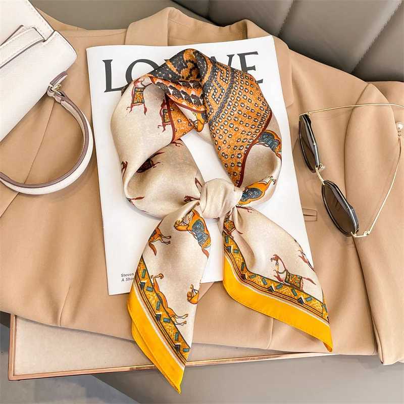 2023 Luxury Silk Skinny Scarf Bag Handle Ribbon Ladies little cat Print band Small Hair Scarves Band Fem handkerchief X250319