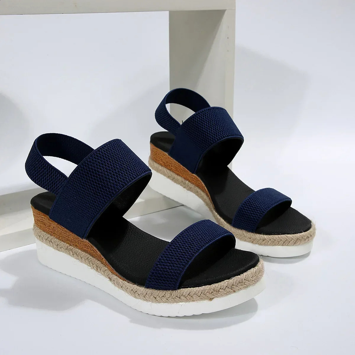 Plus Size 36-43 Womens Sandals Summer Casual Shoes for Women Comfortable Non-slip Walking Slip on Elastic Fabric Female Shoes 250317