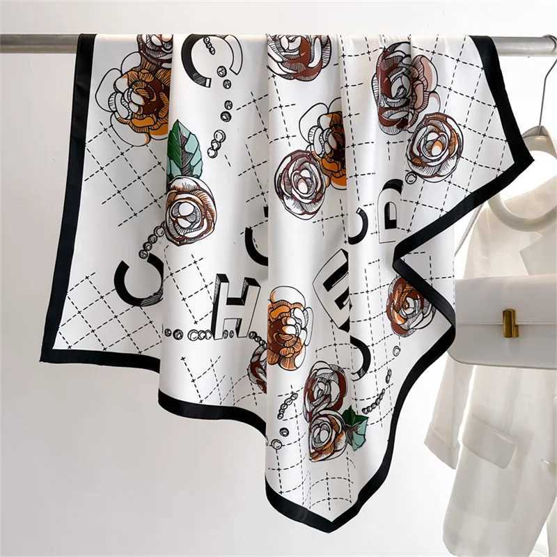 New Flower Designer Scarves Twill Silk Large Square Scarf Wen Travel Shawl scarf 90cm Luxury Brand Foard Bufandas X250319