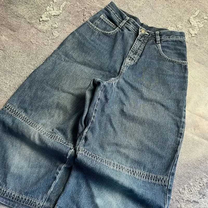 2025 blue letter embroidery new high-quality straight wide-leg street-old washing trendy sports fashion jeans design sense pantsT250319
