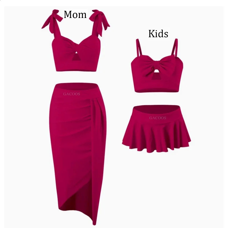 Family Matching Swimsuit Pink Sexy Swimming Suit 2PCS Set Bikini Bathing Suit Summer Beach Swimwear Mother Kids Swimsuit 250319